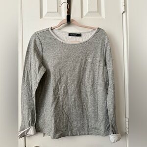 Lauren Ralph Lauren Grey Long Sleeve Crew Neck Top LRL Logo‎ Size M